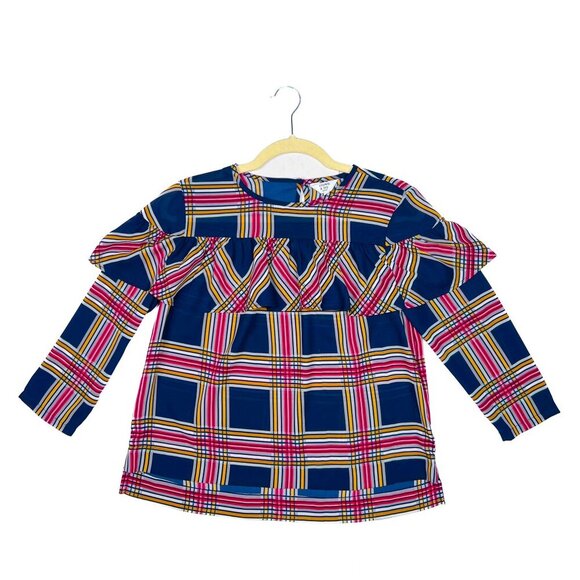 Crown and Ivy Petite Plaid Blouse 3/4 Sleeve Ruffle Size PP (XS) - Picture 1 of 7